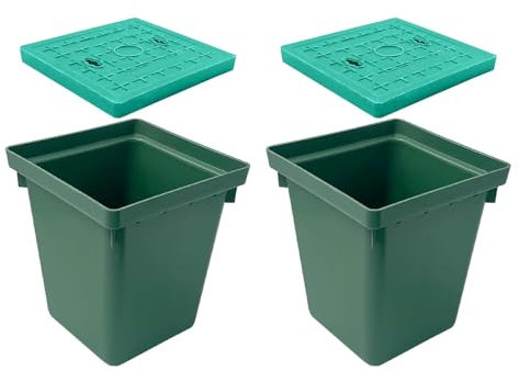 Natotela Kabelschacht HDPE 330x330x360mm 2er grün Bodeneinbaudose Sammelbox geeignet für Schwachstromschutz DIY Gewindeanschluss Kunststoffkabelschacht geeignet für Außenszenen wie Gärten Rasen Höfe