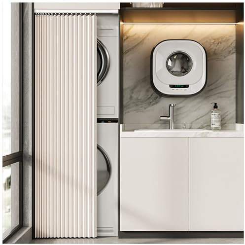 APMOE Schrankvorhang, Schatten Schrank Vorhang Zum Schieben Staubdichter Vorhang Regal mit Gleitschienen Schrankvorhänge Küche für Küche, Badezimmer Vorhänge(Beige,Curtain H 90cm/80cm Track)