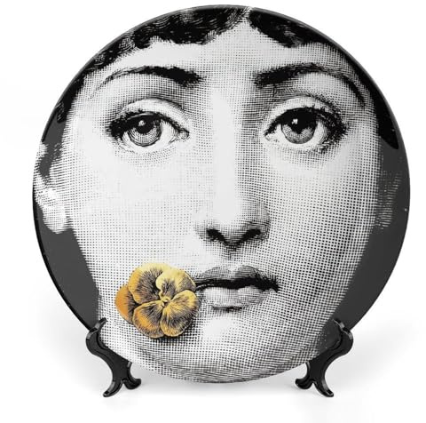 Fgjkt Piatto Lina Cavalieri, Piatto Decorativo da Parete, Decorazione da Appendere alla Parete con Piastra Facciale Misteriosa, Staffa Inclusa E Gancio A Molla Speciale,style-10,8inch