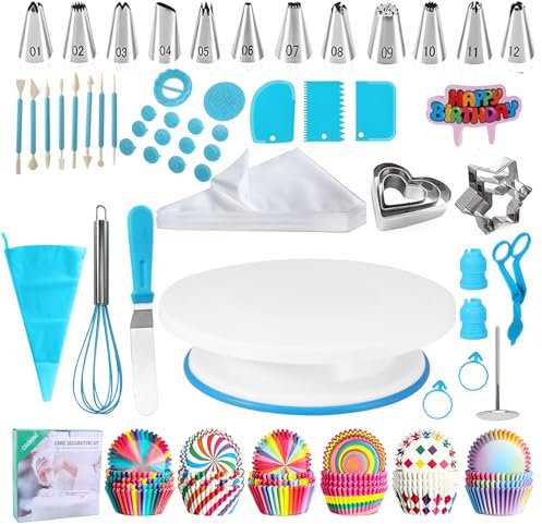 Cake Decorating Tools Supplies Kit, Cake Decorating Kit, 255pcs Cake Making Kit Baking Supplies Tools with Cake Turntable for Decorating for Beginners