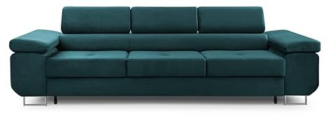 FurniShop24 Sofa mit Schlaffunktion und verstellbare Kopfstützen - Funktionelle Couch 274x98 cm mit Modernem Design, Schlafsofa Nolan Kronos Türkis
