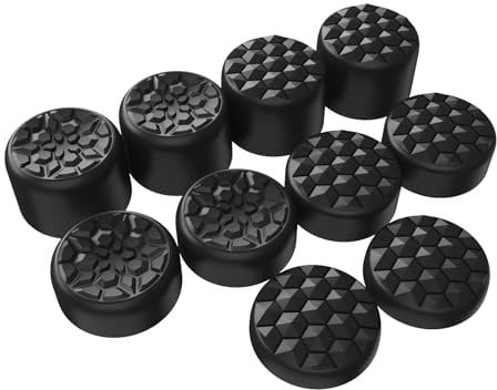 PlayVital Black Ergonomic Stick Caps Thumb Grips for Steam Deck LCD & OLED, for PS Portal Remote Player - with 3 Height Convex and Concave - Diamond Grain & Crack Bomb Design, Set of 10