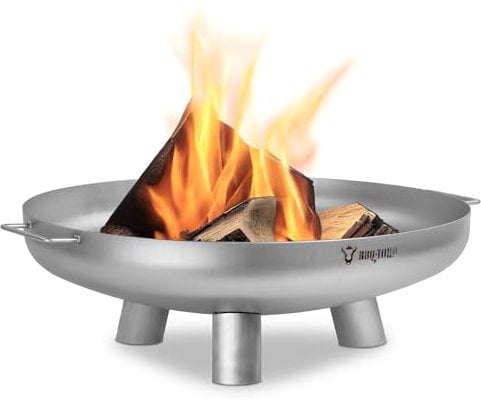 BBQ-Toro Edelstahl Feuerschale Ø 70 cm | Silber | Outdoor Feuerstelle mit DREI Standbeinen und Zwei Griffen | Feuerschalen für den Garten, Brennschale, Garden Fire Pit, Fire Bowl, Feuerwanne