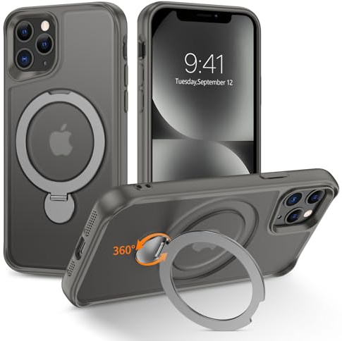 Telaso 360° Drehbarer Magnetische für iPhone 11 Pro Hülle, Translucent Matte Handyhülle für iPhone 11 Pro Case, Kompatibel mit MagSafe, Schutzhülle Cover Stoßfest und Sturzsichere, Grau
