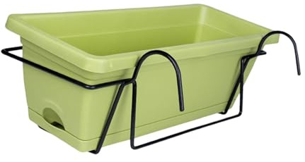 PawwJoy Hängepflanzenhalter für den Außenbereich für Balkon oder Zaun mit Tablett und Gestell, 6 l Fassungsvermögen, PP-Pflanzkasten, 35 x 19 x 14,5 cm, Grün
