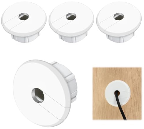 4 Pack White Wall Grommet, Compatible Cable Hole Cover, 1 inch Wall Cable Pass Through Kit, Plastic Grommets for Ethernet Walls Plug, Hole Covers for Cords