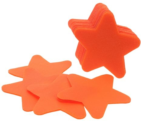 MALUGOGO 48 Stück 10,2 cm orangefarbene Stern-Teppich-Marker, wiederverwendbare Bodenaufkleber für Klassenzimmer-Teppiche, Vorschulnummern- und Buchstaben-Aufkleber zum Sitzen und Positionieren von
