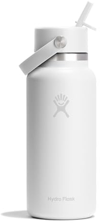 Hydro Flask – Wide Flex Straw Cap 946 ml (32 oz) Bottle, White | Edelstahl, auslaufsicherer Strohhalm, spülmaschinenfest – Kalt 24 Std. – Wide Mouth – White