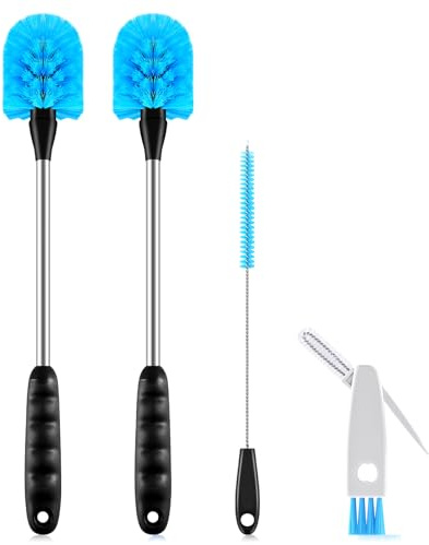 SLUXKE Long Handle Bottle Brush Set with Straw Cleaner Brush and 3 in 1 Cup Lid Cleaning Brush, Water Bottle Cleaner with Stainless Steel Handle for Cleaning Cup, Water Bottles, Tumblers, Baby Bottles