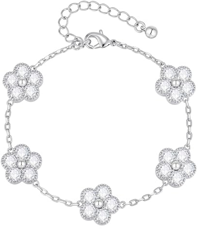 TempBeau Kleeblatt Armband Damen 14K Vergoldet PVD Beschichtet | Glücksbringer mit vier Blättern, für Geburtstag, Weihnachten, Valentine, für Freundin, Mutter, Schwester, in Geschenkbox
