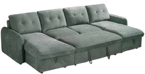 Beehive Furniture Marlowe - U-Shaped Corner Sofa Bed - Green Upholstered Large Family Couch | Setup Included | Built to Last (U-Shaped Corner Sofa Bed)
