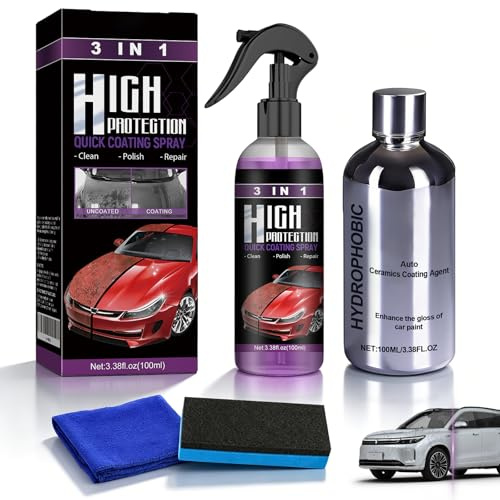 Kit Reparador de Arañazos para Coche, Spray de Recubrimiento Cerámico Nano 3 en 1, Pulidor de Pintura para Eliminación de Rayones, Restaurador de Brillo e Impermeable para Todo Tipo de Vehículos