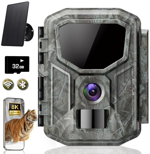 CIXMUS 8K Solar Wildkamera mit unbegrenzter kostenloser App, 7800mAh Akku, 850nm Nachtsicht, 0,1S Bewegungserkennung, IP66 wasserdicht, Wildkamera mit 32GB Speicherkarte, Tierkamera