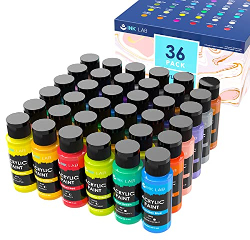 INK LAB Acrylic Paint Set 36 Colors 60ml for Canvas Wood Fabric (Pack of 6)