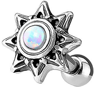 Piercingfaktor Tragus Piercing Helixpiercing Helix Ohr Cartilage Knorpel Stecker Stern mit farbigen Glitzer Opal Stein Silber Weiß