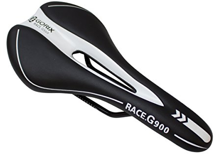 GORIX Fahrradsattelsitz Rennmodell Bequemes Kissen mit Schiene Mountain Road Fahrrad für Männer und Frauen (3621A) (Schwarz × Weiß)