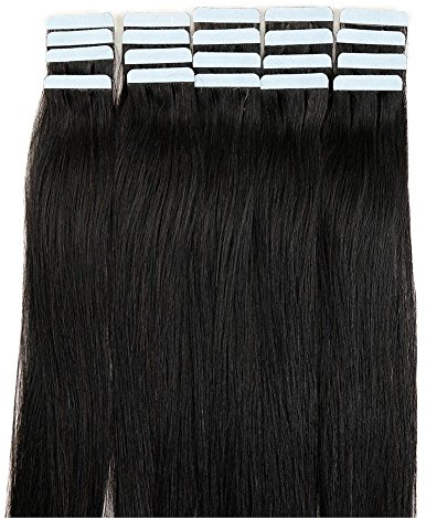 UK-Fashion-Shop Tape Extensions Echthaar 100g Haarverlängerung 100% Echthaar Extensions Tape In 40 Tressen Glatt Naturschwarz #1B (24zoll-60cm)