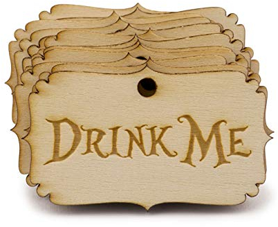 Summer-Ray 50pcs Alice in The Wonderland Wooden Party Favour Tags (Drink Me)