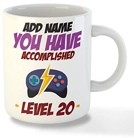 Gift Hub - Personalised Mugs for Gamers 20th Birthday Gifts,Customised Gaming Mug, Personalised Gifts for Men, Funny Mugs for Men Featuring Video Game Design (Level 20)