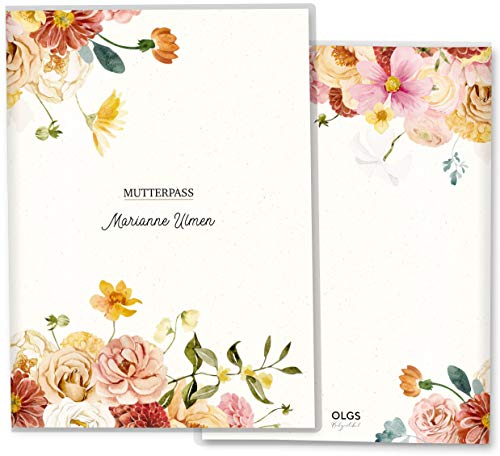 OLGS Mutterpass Hülle Florentina Flowerfield, personalisierte Schutzhülle mit Ultraschallbildfach