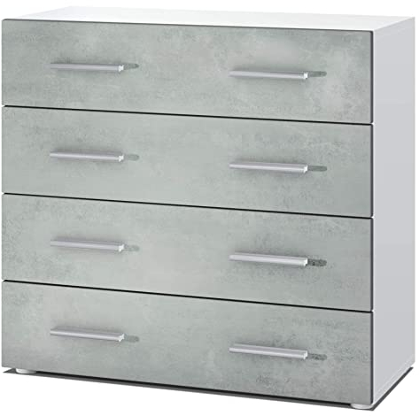 Vladon Sideboard Pavos, Kommode mit 4 Schubladen, Weiß matt/Beton Oxid Optik (76 x 72 x 35 cm)
