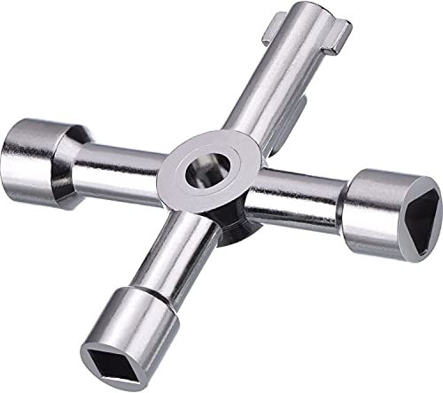 Llave de Utilidad Universal Multifuncional 4-Puntas para Contadores de Agua y Luz,Contadores de Gas (Plateado)