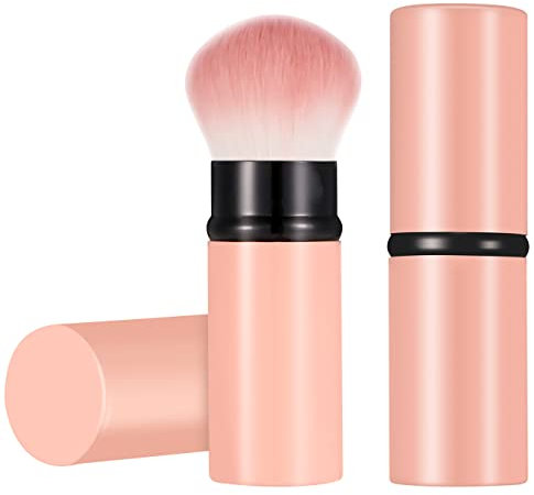 Falliny Pinceau de maquillage Kabuki rétractable Pinceau de voyage pour le visage Pinceau à poudre portable avec couvercle pour blush, bronzeur, polissage, poudre cosmétique sans défaut