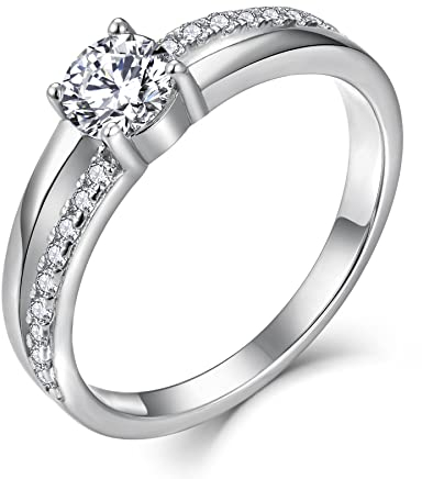 YL Anillo Compromiso Mujer Plata de ley 937 Mujer Chapado en Oro Blanco, Anillo Mujer Alianzas Boda Joyería