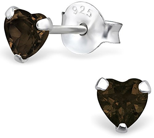 EYS JEWELRY Ohrstecker Damen Herz 925 Sterling Silber Rauchquarz braun Damen-Ohrringe