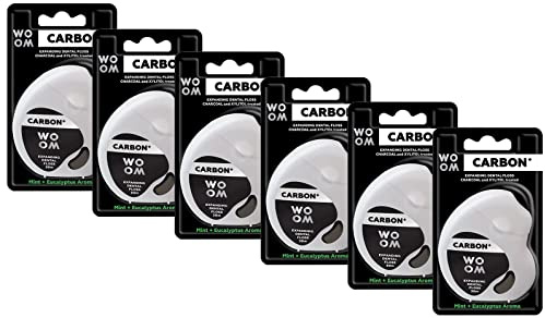 WOOM expandierende Zahnseide 30 m Minze Eukalyptus Sparangebot 6er Pack (6x Carbon+)