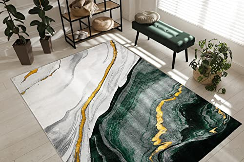 rugsx Exklusiv Emerald Teppich Glamour – Stilvoll, Marmor-Design Flaschengrün/Gold 120x170 cm Modern Teppich für Wohnzimmer