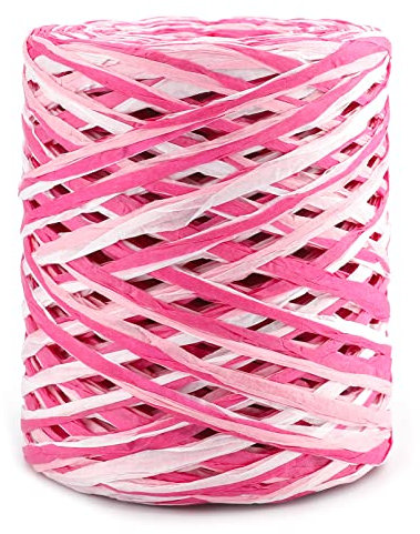 G2PLUS Bast Papierband, Valentinstag Geschenkband Rosa Bast Geschenkband Raffiabast Papier Schnur für Basteldekoration,Geschenkverpackung,Weben, Bündeln (Rosa und Weiß)