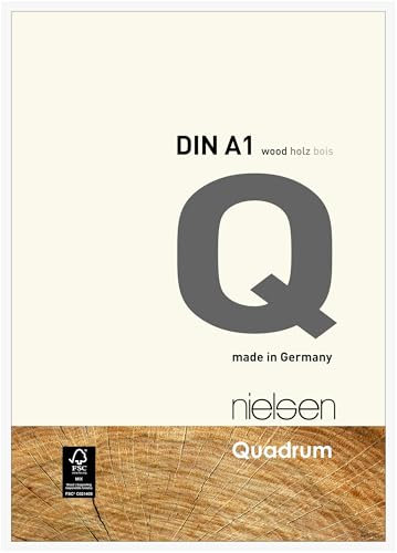nielsen Bilderrahmen, 59,4 x 84,1 cm (A1), Holz, Reinweiß, Posterrahmen zum Aufhängen im Hoch- & Querformat, Echtglas, Quadrum