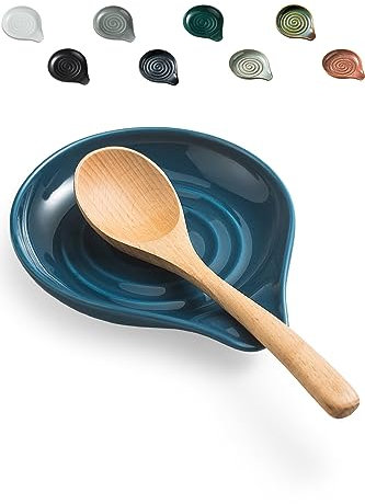 Spoon Rest for Stove Top Cooking Spoon Holder for Kitchen Countertop Large Holder for Spatula, Spoons or Tongs, Framhouse Decor, Blue