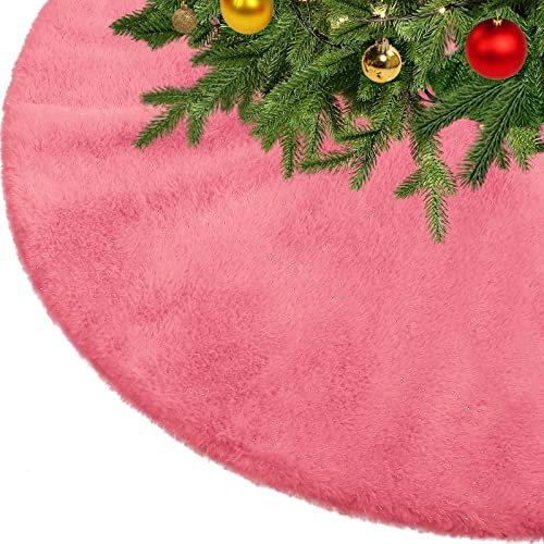 KONVINIT Weihnachtsbaumdecke Rosa Plüsch Christmasbaumdecke Glitzer Kunstfell Weihnachtsbaumteppich Rund Weihnachtsbaum Rock Tannenbaum Decke,78cm/90cm/122cm