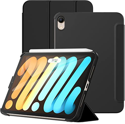 JETech Case for iPad mini (A17 Pro, 2024 Model, 7th Generation) / mini 6 (2021 Model, 6th Generation), Protective Hard Back Shell Soft-Touch Tablet Stand Cover, Auto Wake/Sleep (Black)