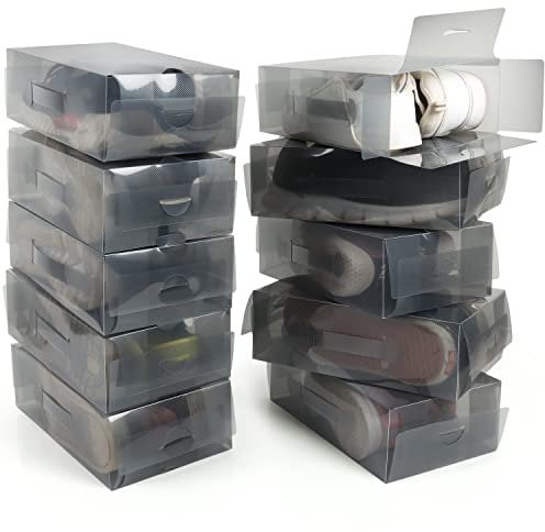 Kurtzy Pack de 10 Caja Zapatos Apilables Plástico Gris - Organizador Apto para Zapatos de Mujer, Hombres y Niños - Organizador de Zapatos Plegable y Corrugado - Para Viajes y Almacenaje