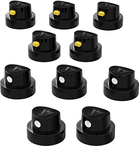 AUPROTEC Sprühkopf Set Ersatz Sprühköpfe 10 tlg. Spray Caps Kit 5x Punktsprühkopf schwarz/weiß + 5x Fächersprühkopf schwarz/gelb