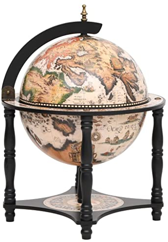 vidaXL Globusbar Minibar Weltkugel Hausbar Cocktailbar Dekobar Tischbar Weinregal Weinständer Flaschenregal Schwarz Massivholz Eukalyptus