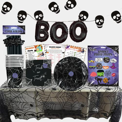 Juego de vajilla de fiesta de Halloween, tazas de Halloween, servilletas de Halloween, platos de papel de Halloween, mantel y más, decoraciones de Halloween, paquete de fiesta desechable