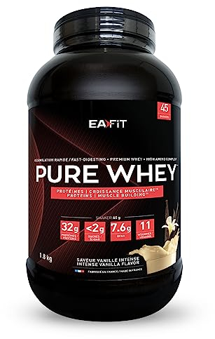 EAFIT - PURE WHEY PROTEIN 1,8 KG - Vanille Intense - 32 g Par Shaker Proteine | Pre Workout - Construction de la Masse Musculaire - BCAA - Magnesium
