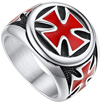 U7 Edelstahl Fingerring Punk Stil Tempelritter Ring Gotik Großer Ring Wikinger Öltropfender Kreuz Statement Ring Street Style Modeschmuck für Männer(Ring Größe 67)