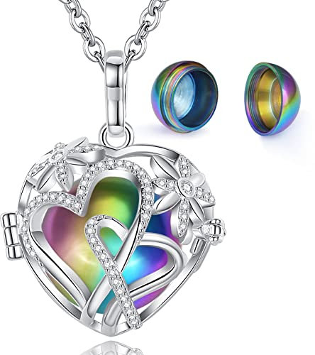 EUDORA Harmony Ball Zwei Herzen Asche Urnen Kette für Damen, Einäscherung Schmuck Memorial Urn die Asche des Hund Katze Mutter Vater Oma, Andenken Beerdigung Medaillon Anhänger für Frauen, 61cm
