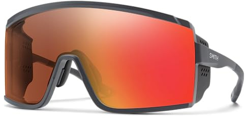 SMITH Pursuit Sunglasses – Shield Performance Sports Sunglasses with Removable Side Shields for Skiing & More – For Men & Women – Matte Slate + Copper To Gray Red Mirror ChromaPop Photochromic Lens