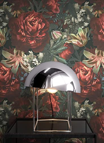 NEWROOM Tapete Rot Vliestapete Blumen - Blumentapete Floral Grün Rosen Blätter Romantisch inkl. Tapezier-Ratgeber