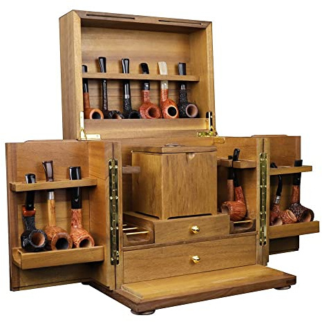 MUXIANG Tabakpfeifenschrank für Pfeifen Display Sammelregal Holzkiste mit Humidor Geschenkbox