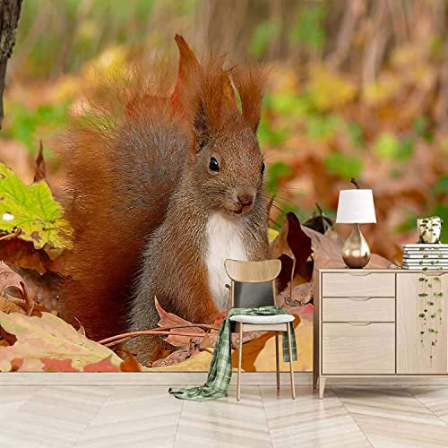 Papier Peint Mural 3D Mural Auto-Adhésif Mural Multiple Taille Animal Forêt Écureuil Papier Peint Mural Auto-Adhésif Photo Papier Peint Café Restaurant Stickers Muraux Art Moderne Affich 400 x 280 cm