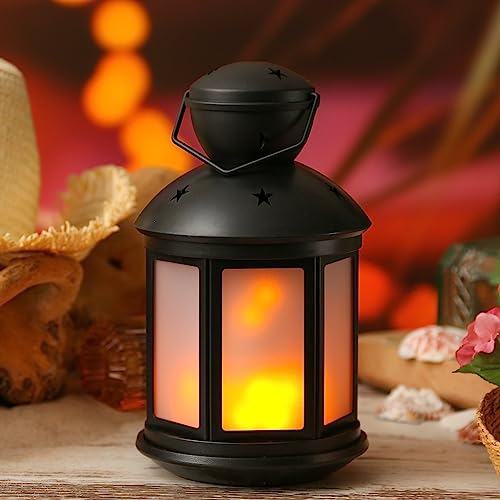 MARELIDA LED Laterne mit Effekt, dekorative Stimmungslaterne (Schwarz - Flammeneffekt)