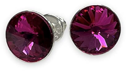 Silber Swarovsk. Kristall 8mm mit 925 Sterling Silber Ohrstecker Ohrringe Rivoli Crystal Fuchsia
