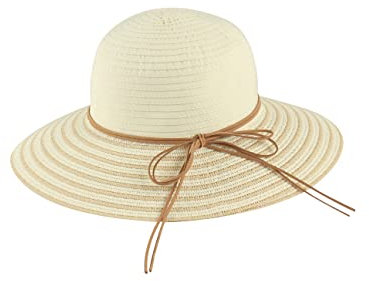 Miuno® Damen weich Sonnenhut Partyhut Stroh Hut Schleife H385 (Beige)